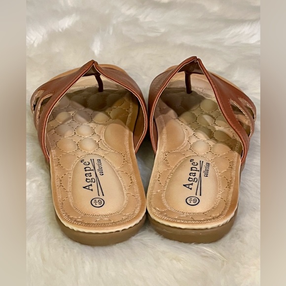 Agape Collection Leather Orthopedic Sandals Slides Flip Flops Thongs Shoes Tan - Picture 5 of 8